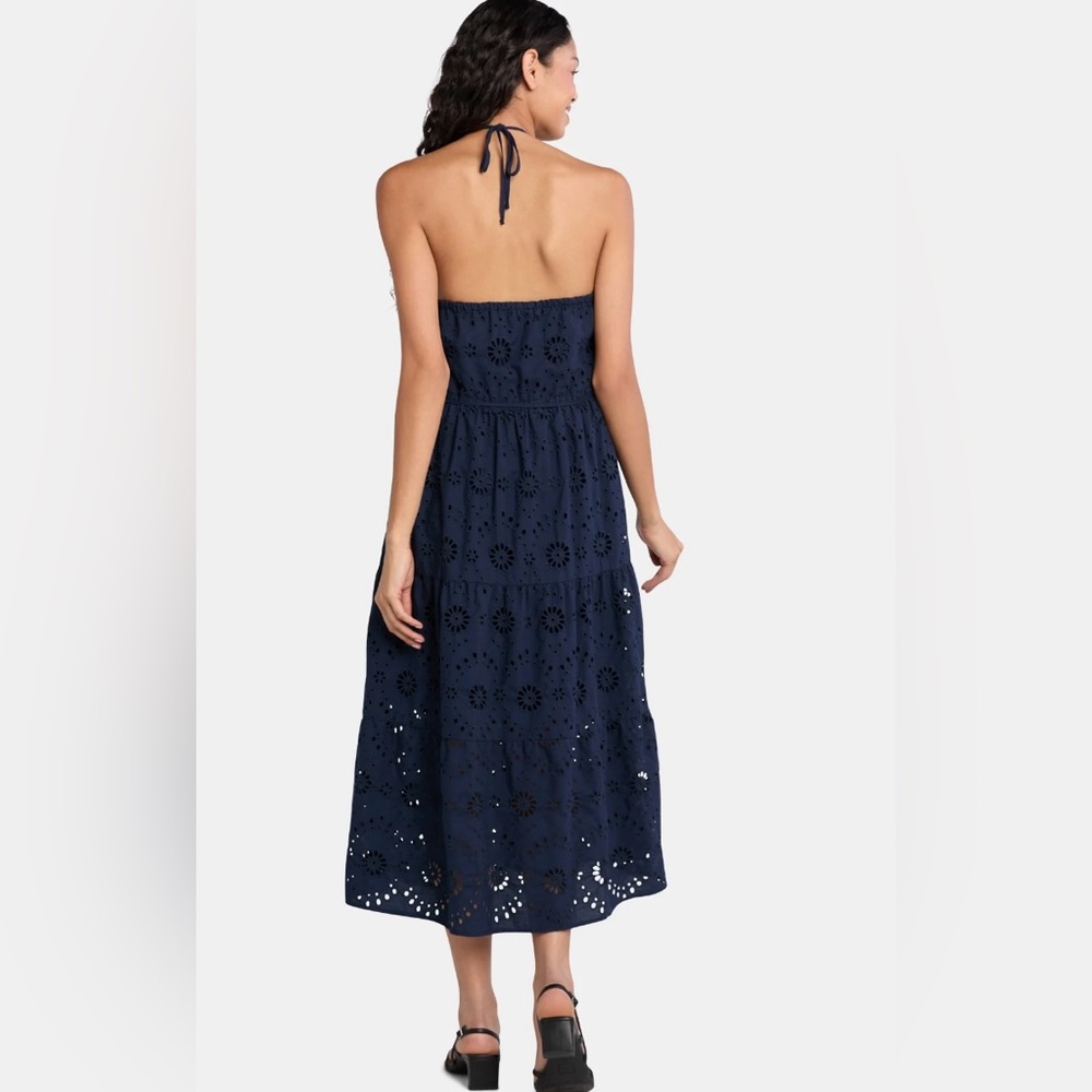 BRAND NEW Time and Tru Women's Navy Blue Eyelet Halter Dress - Picture 2 of 5